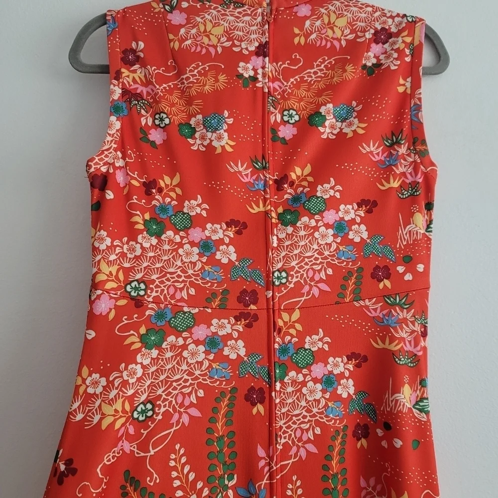 VTG Yves Jennet USA 70s Orange Floral Sleeveless‎ Maxi Dress Gown Women Medium